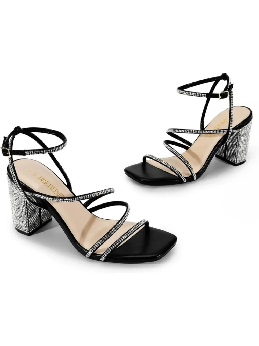 Dream Pairs Women's Black Rhine Open Toe Sleek Straps Chunky Block Heel Sandals